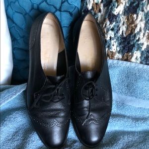Preowned Ferragamo Blk Lthr Laceup Oxfords 8B